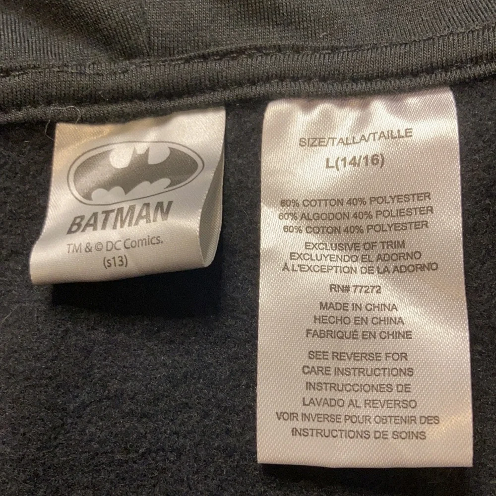 Kids Large / Adult Small Batman Fleece Lined Full Zip Hoodie